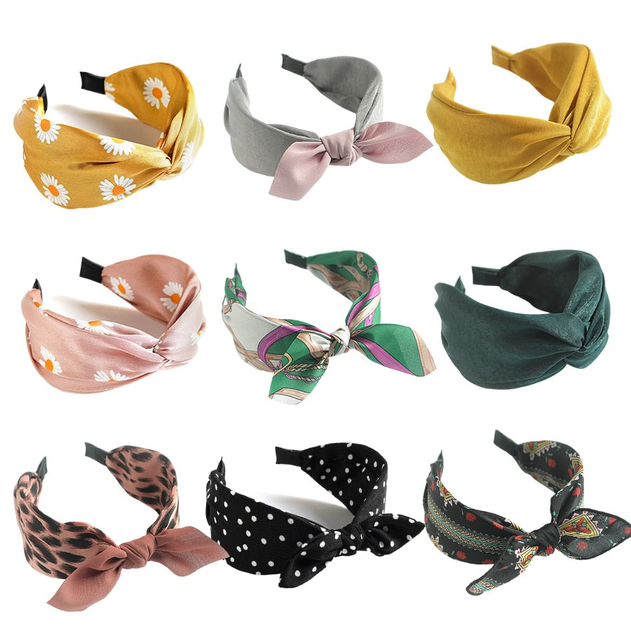 Boho Bow Bunny Ears Wide Headbands