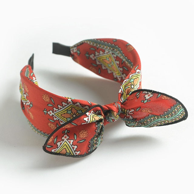 Boho Bow Bunny Ears Wide Headbands